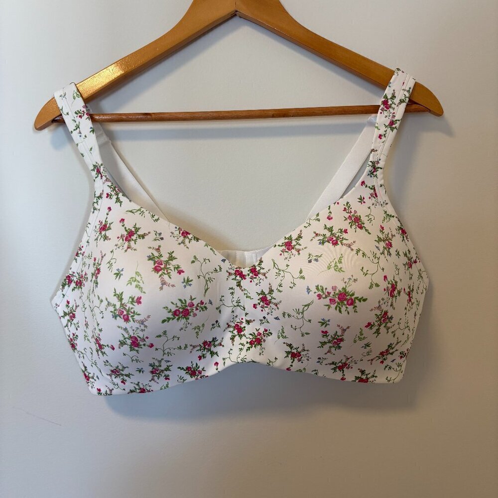 tiVoglio Bra White with Pink Floral Bra Size 42D No Underwire, No Padding